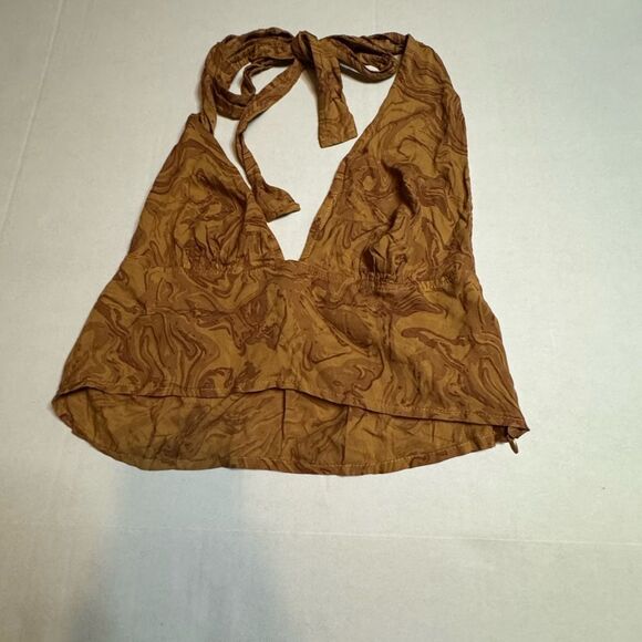 Motel Rocks Brown Tie Front Backless Blouse SZ L - Picture 2 of 5